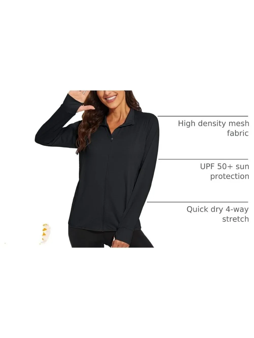 〽️Black Women's UPF 50+ Lightweight Outdoor Jacket Full Zip Athletic Sun Shirt - Picture 4 of 6